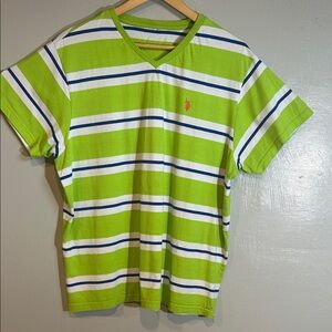 U.S. Polo Assn. Lime Green and White Striped Tee